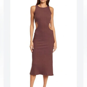 Ena Pelly Side Cutout Mid Length Ribbed Dress